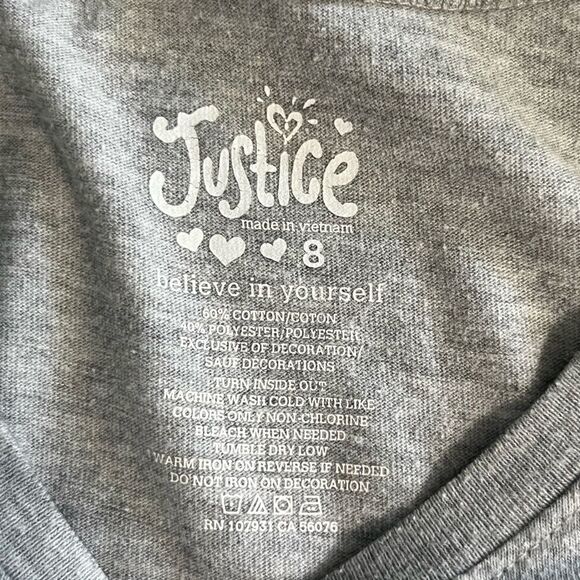 🌴 Justice LOVE written in lace Graphic Tee Girls 8 Grey - Picture 3 of 7